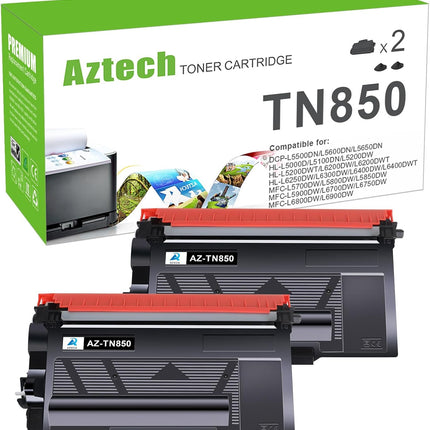 Aztech Compatible Toner Cartridge Replacement for Brother TN 850 TN850 TN-850 TN820 TN-820 HL-L6200DW MFC-L5850DW MFC-L5900DW MFC-L5700DW HL-L5200DW MFC-l5800DW Printer Ink High Yield (Black, 2-Pack)
