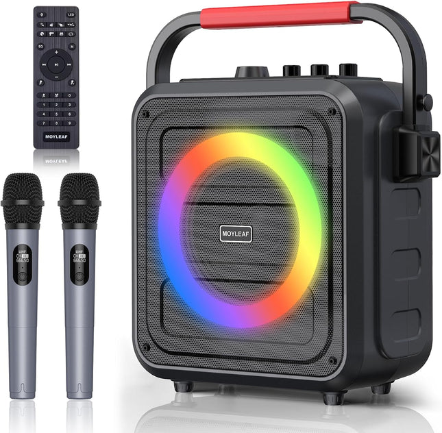 Karaoke Machine for Adults & Kids, Bluetooth Karaoke Speaker with Two Wireless Karaoke Microphones, PA System Speaker Supports TF Card/USB, AUX in, REC, Bass & Treble for Party/Meeting/Adults/Kids