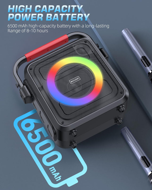 Karaoke Machine for Adults & Kids, Bluetooth Karaoke Speaker with Two Wireless Karaoke Microphones, PA System Speaker Supports TF Card/USB, AUX in, REC, Bass & Treble for Party/Meeting/Adults/Kids