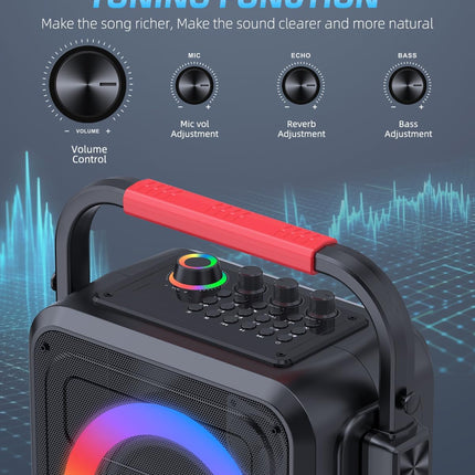 Karaoke Machine for Adults & Kids, Bluetooth Karaoke Speaker with Two Wireless Karaoke Microphones, PA System Speaker Supports TF Card/USB, AUX in, REC, Bass & Treble for Party/Meeting/Adults/Kids