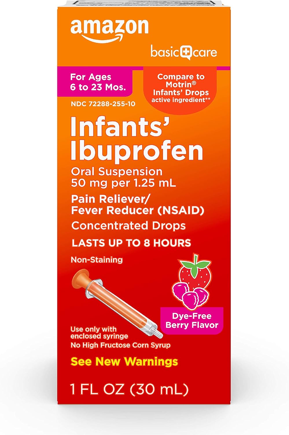 Amazon Basic Care Infants' Ibuprofen Oral Suspension, 50 mg/1.25 mL, Berry Flavor Concentrated Drops, Dye-Free, 1 fl oz (Pack of 1)