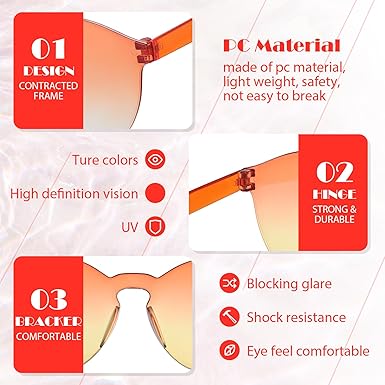 Hoteam Colored Sunglasses Bulk Rimless Sunglasses Colorful Transparent Candy Sunglasses Tinted EyewearColored Retro Glasses Eyewear for Women Men Adult, 24 Colors