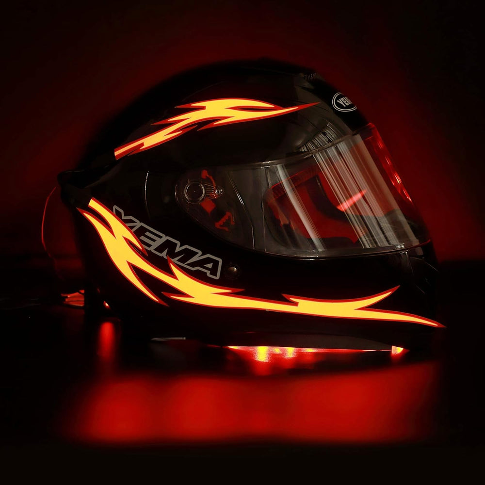 JIGUOOR Unique Flame Shape 4PCS Rechargeable Motorcycle Helmet Light, Night Riding Signal Helmet EL Light, 3 ModeLed Helmet Light Strip Decoration Kit for Motorcycle(Rechargeable Powered,Red)