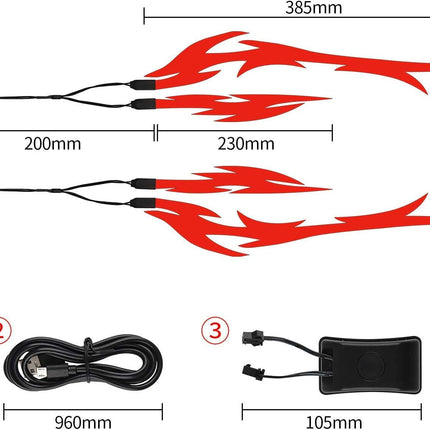 JIGUOOR Unique Flame Shape 4PCS Rechargeable Motorcycle Helmet Light, Night Riding Signal Helmet EL Light, 3 ModeLed Helmet Light Strip Decoration Kit for Motorcycle(Rechargeable Powered,Red)