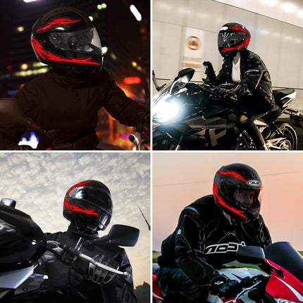 JIGUOOR Unique Flame Shape 4PCS Rechargeable Motorcycle Helmet Light, Night Riding Signal Helmet EL Light, 3 ModeLed Helmet Light Strip Decoration Kit for Motorcycle(Rechargeable Powered,Red)