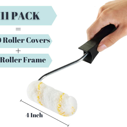 Bates- Paint Rollers, 4 inch Paint Roller with 10 Covers, Small Paint Roller, Paint Rollers for Painting Walls, Mini Rollers forPainting, Paint Roller Small, Paint Roller Frame, Wall Painting Tool