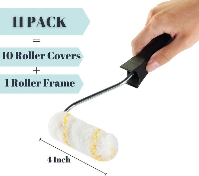 Bates- Paint Rollers, 4 inch Paint Roller with 10 Covers, Small Paint Roller, Paint Rollers for Painting Walls, Mini Rollers forPainting, Paint Roller Small, Paint Roller Frame, Wall Painting Tool