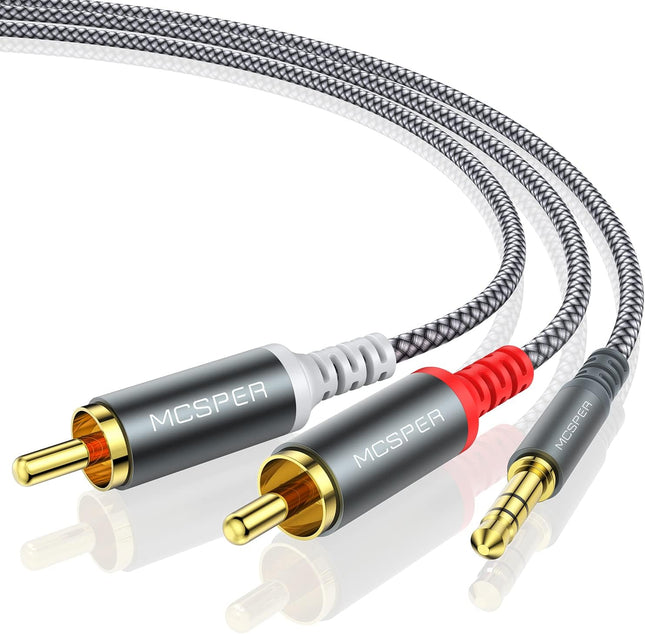 MCSPER RCA to 3.5mm AUX Cable, (6.6 Feet) 3.5 mm 1/8 to RCA 2-Male Headphone Jack Adapter Splitter PremiumStereo Audio Cord for Connects a Smartphone, Tablet, HDTV