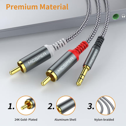MCSPER RCA to 3.5mm AUX Cable, (6.6 Feet) 3.5 mm 1/8 to RCA 2-Male Headphone Jack Adapter Splitter PremiumStereo Audio Cord for Connects a Smartphone, Tablet, HDTV
