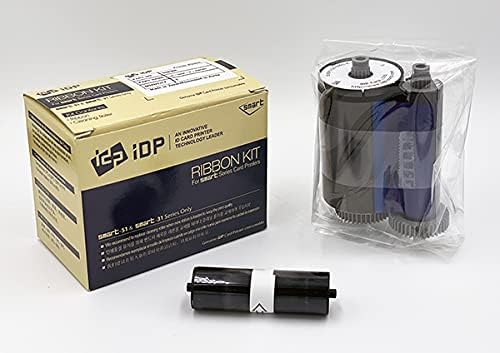 IDP SMART-31 and SMART-51 Series ID Card Printer Ribbon - YMCKO Full-Color, Resin Black and Overlay Panel Ribbonwith Cleaning Roller, 250 Cards/roll