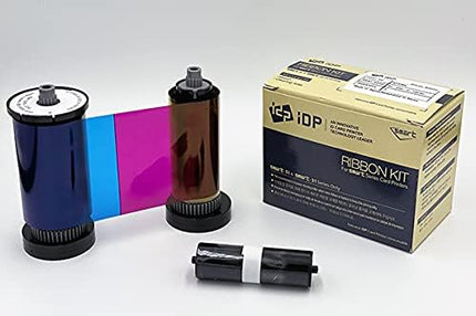 IDP SMART-31 and SMART-51 Series ID Card Printer Ribbon - YMCKO Full-Color, Resin Black and Overlay Panel Ribbonwith Cleaning Roller, 250 Cards/roll