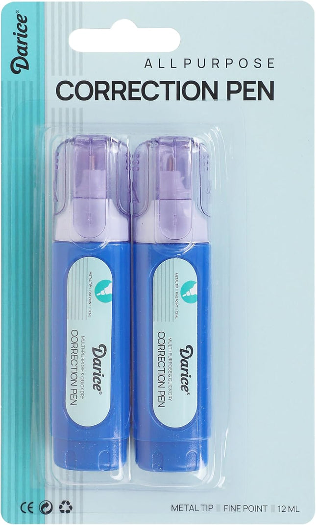 Darice Liquid Correction Pen Multi-Purpose Liquid White Out Pen with Metal Tip for School, Office & Home