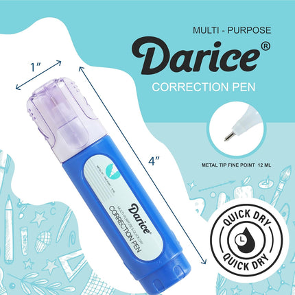 Darice Liquid Correction Pen Multi-Purpose Liquid White Out Pen with Metal Tip for School, Office & Home
