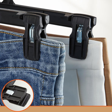 HOUSE DAY Black Pants Hangers, 12 Inch Skirt Hangers with Non-Slip Big Clips and 360° Swivel Hook, HeavyDuty Slim Plastic Pants Hangers, Space Saving Clip Hangers for Pants, Skirts, Short