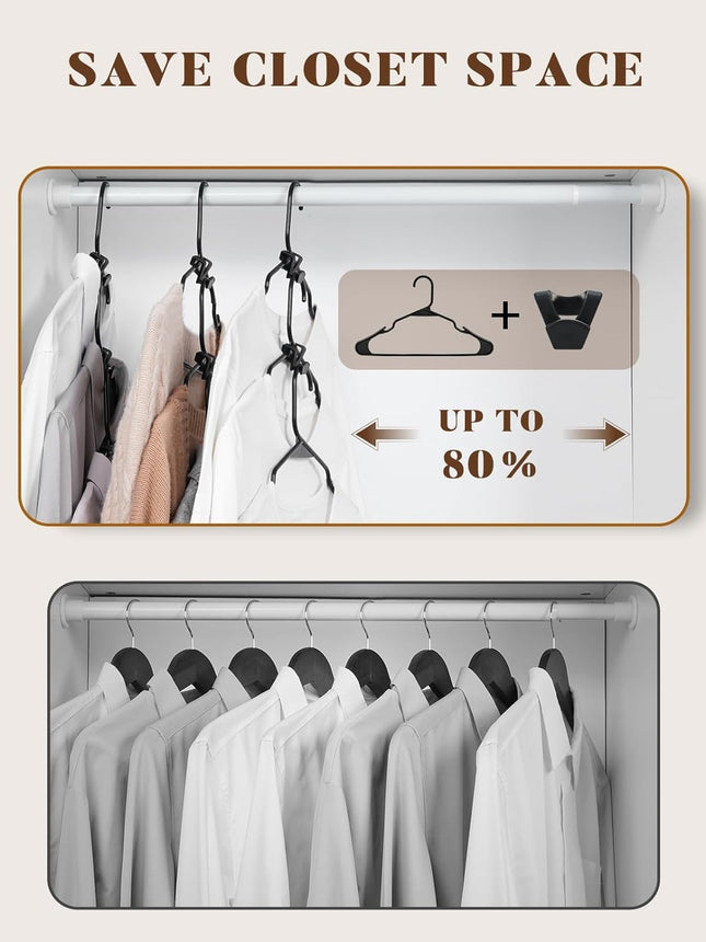 HOUSE DAY Black Plastic Hanger Connector Hooks, Premium Slim Clothes Notched HangersSpace Saving, Heavy Duty Closet Hangers for Coat, Suit, Shirt, Dress