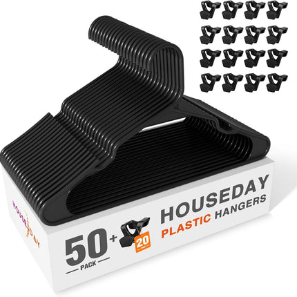 HOUSE DAY Black Plastic Hanger Connector Hooks, Premium Slim Clothes Notched HangersSpace Saving, Heavy Duty Closet Hangers for Coat, Suit, Shirt, Dress