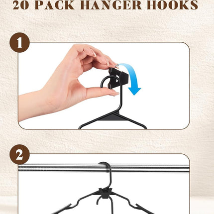 HOUSE DAY Black Plastic Hanger Connector Hooks, Premium Slim Clothes Notched HangersSpace Saving, Heavy Duty Closet Hangers for Coat, Suit, Shirt, Dress