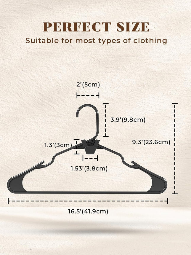 HOUSE DAY Black Plastic Hanger Connector Hooks, Premium Slim Clothes Notched HangersSpace Saving, Heavy Duty Closet Hangers for Coat, Suit, Shirt, Dress