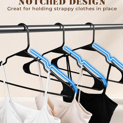 HOUSE DAY Black Plastic Hanger Connector Hooks, Premium Slim Clothes Notched HangersSpace Saving, Heavy Duty Closet Hangers for Coat, Suit, Shirt, Dress