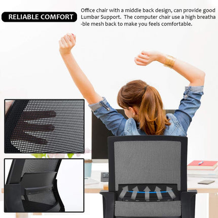 Home Office Chair Ergonomic Desk Chair Swivel Rolling Computer Chair Executive Lumbar Support Task Mesh ChairAdjustable Stool for Women Men (Black)