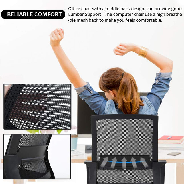 Home Office Chair Ergonomic Desk Chair Swivel Rolling Computer Chair Executive Lumbar Support Task Mesh ChairAdjustable Stool for Women Men (Black)