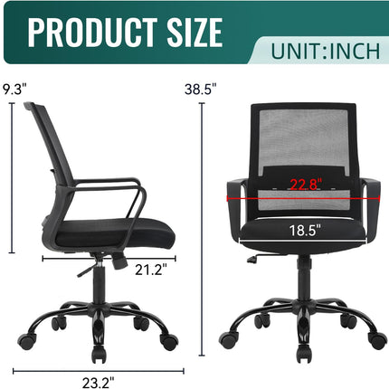 Home Office Chair Ergonomic Desk Chair Swivel Rolling Computer Chair Executive Lumbar Support Task Mesh ChairAdjustable Stool for Women Men (Black)