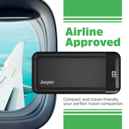Energizer - MAX 20,000mAh 15W USB-C 3-Port Universal Portable Battery Charger/Power Bank w/ LCD screen for Smartphones & Accessories - Black