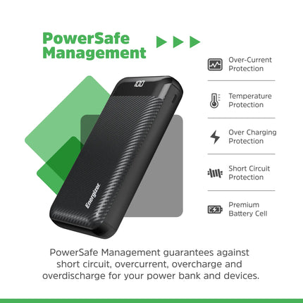 Energizer - MAX 20,000mAh 15W USB-C 3-Port Universal Portable Battery Charger/Power Bank w/ LCD screen for Smartphones & Accessories - Black