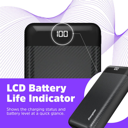 Energizer - MAX 30,000mAh 15W USB-C 3-Port Universal Portable Battery Charger/Power Bank w/ LCD screen for Smartphones & Accessories - Black