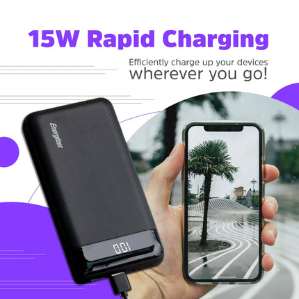 Energizer - MAX 30,000mAh 15W USB-C 3-Port Universal Portable Battery Charger/Power Bank w/ LCD screen for Smartphones & Accessories - Black