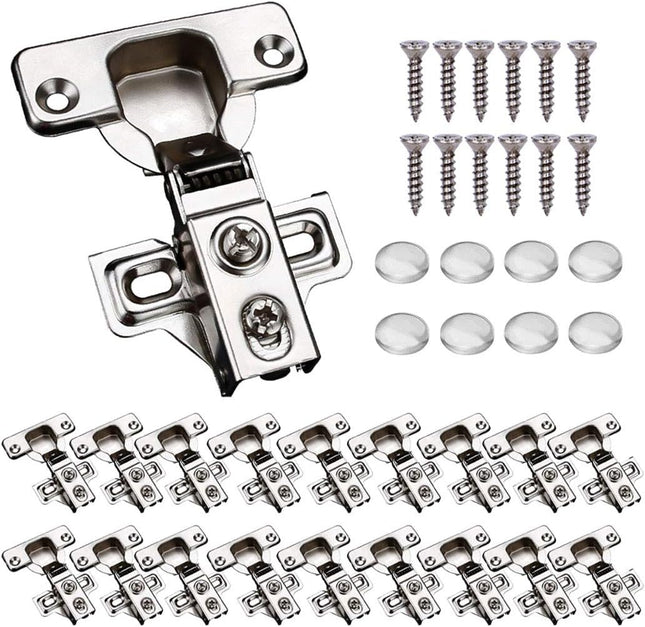 KONIGEEHRE 20 Pack Soft Close Cabinet Door Hinges for 1/2" Partial Overlay Cupboard, 100 Degree Opening Angel,Stainless Concealed Kitchen Cabinet Hinges with Mounting Screws and Manual
