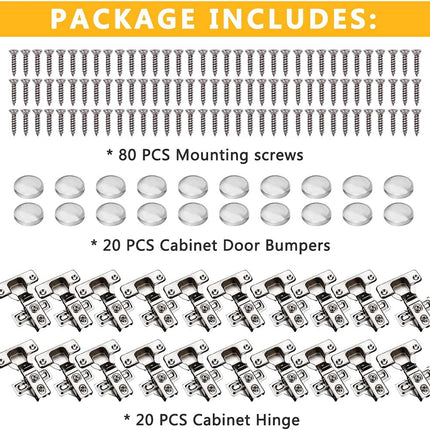 KONIGEEHRE 20 Pack Soft Close Cabinet Door Hinges for 1/2" Partial Overlay Cupboard, 100 Degree Opening Angel,Stainless Concealed Kitchen Cabinet Hinges with Mounting Screws and Manual