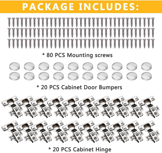 KONIGEEHRE 20 Pack Soft Close Cabinet Door Hinges for 1/2" Partial Overlay Cupboard, 100 Degree Opening Angel,Stainless Concealed Kitchen Cabinet Hinges with Mounting Screws and Manual