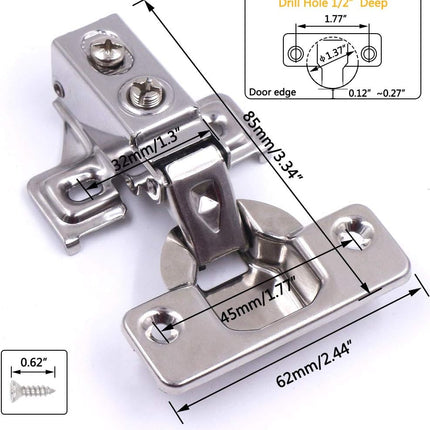 KONIGEEHRE 20 Pack Soft Close Cabinet Door Hinges for 1/2" Partial Overlay Cupboard, 100 Degree Opening Angel,Stainless Concealed Kitchen Cabinet Hinges with Mounting Screws and Manual