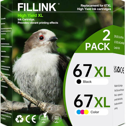 67XL for HP Ink 67 67XL with HP DeskJet 1255 2700 2700e 2755e 4155e 4155 Envy 6055e6455e 6400 6055 Envy Pro6452 6458 6475 Printer High Yield Black Color Combo Pack