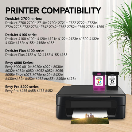 67XL for HP Ink 67 67XL with HP DeskJet 1255 2700 2700e 2755e 4155e 4155 Envy 6055e6455e 6400 6055 Envy Pro6452 6458 6475 Printer High Yield Black Color Combo Pack