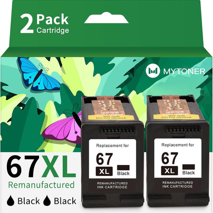 MYTONER Remanufactured Ink Cartridge Replacement for HP Ink 67 67XL Black for DeskJet 2700e 2700 2755e 27552734e Envy 6055e 6400 6000 Envy Pro 6452 6458 Printer (2 Black) 67Xl Black Ink Cartridge