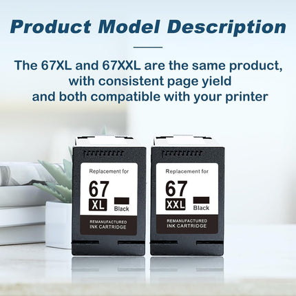 MYTONER Remanufactured Ink Cartridge Replacement for HP Ink 67 67XL Black for DeskJet 2700e 2700 2755e 27552734e Envy 6055e 6400 6000 Envy Pro 6452 6458 Printer (2 Black) 67Xl Black Ink Cartridge