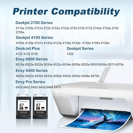 MYTONER Remanufactured Ink Cartridge Replacement for HP Ink 67 67XL Black for DeskJet 2700e 2700 2755e 27552734e Envy 6055e 6400 6000 Envy Pro 6452 6458 Printer (2 Black) 67Xl Black Ink Cartridge