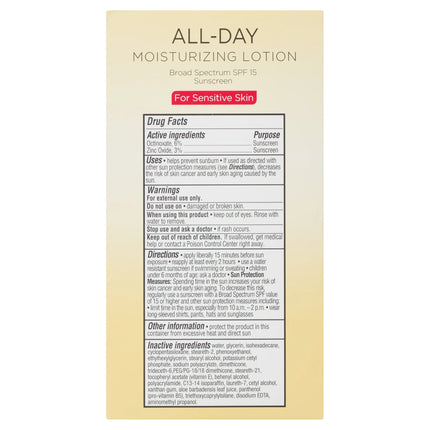 Equate All Day Moisturizing Sunscreen Lotion for Sensitive Skin, Broad Spectrum SPF 15, 6 fl oz