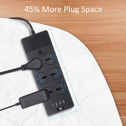 Universal Power Strip, Jumpso 6ft Extension Cord with Multiple Outlets, 110-240v, 3000w Power Strip with USB PortsEuropean Travel Plug Adapter Wall Mount Power Strip for Home Office Cruise, Black
