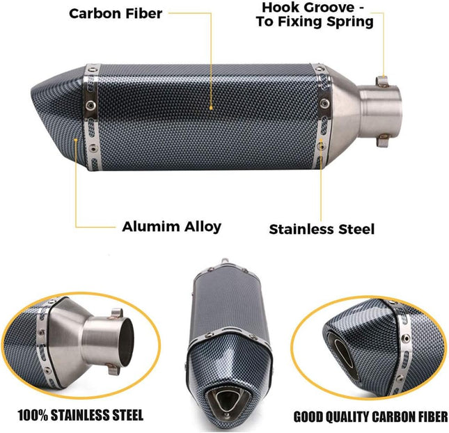 Exhaust Muffler Carbon Fiber 1.5-2"Inlet with Removable DB Killer for Street/Sport Motorcycles and Scooters with 38-51mm Diameter Exhaust Pipes