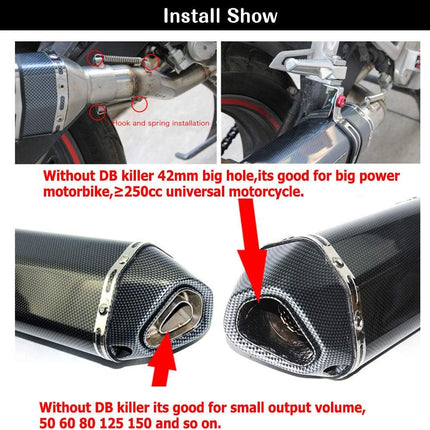 Exhaust Muffler Carbon Fiber 1.5-2"Inlet with Removable DB Killer for Street/Sport Motorcycles and Scooters with 38-51mm Diameter Exhaust Pipes