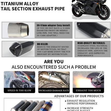 Exhaust Muffler Carbon Fiber 1.5-2"Inlet with Removable DB Killer for Street/Sport Motorcycles and Scooters with 38-51mm Diameter Exhaust Pipes