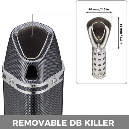 Exhaust Muffler Carbon Fiber 1.5-2"Inlet with Removable DB Killer for Street/Sport Motorcycles and Scooters with 38-51mm Diameter Exhaust Pipes