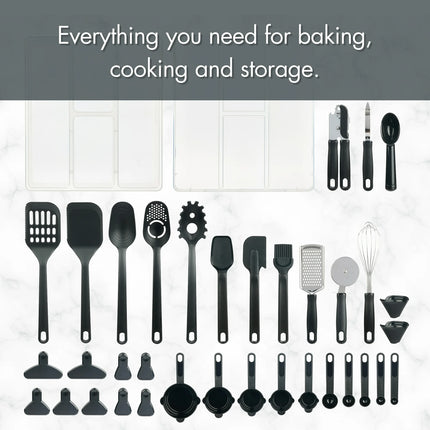Mainstays 36 Piece Kitchen Gadget Set with Kitchen Cooking Utensils, and Drawer Organizer, Black