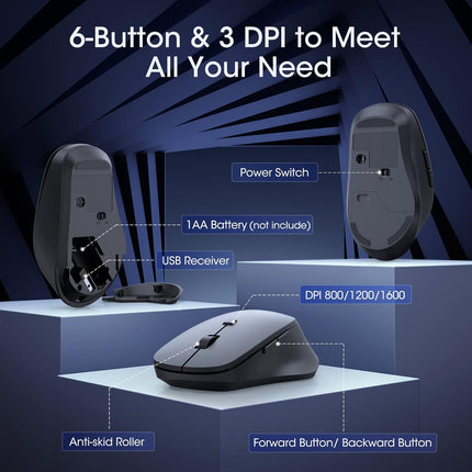 Veilzor Wireless Keyboard and Mouse Combo, 2.4GHz Lag-Free Ergonomic Keyboard Full-Size with Phone Holder & 10Independent Shortcuts, Silent Mouse with 4 DPI for Computer, Desktop, Laptop