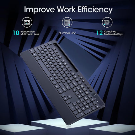 Veilzor Wireless Keyboard and Mouse Combo, 2.4GHz Lag-Free Ergonomic Keyboard Full-Size with Phone Holder & 10Independent Shortcuts, Silent Mouse with 4 DPI for Computer, Desktop, Laptop
