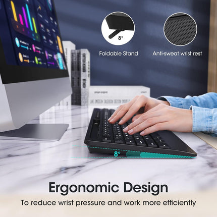 Veilzor Wireless Keyboard and Mouse Combo, 2.4GHz Lag-Free Ergonomic Keyboard Full-Size with Phone Holder & 10Independent Shortcuts, Silent Mouse with 4 DPI for Computer, Desktop, Laptop
