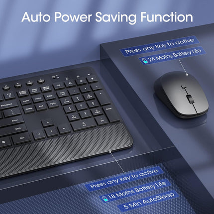 Veilzor Wireless Keyboard and Mouse Combo, 2.4GHz Lag-Free Ergonomic Keyboard Full-Size with Phone Holder & 10Independent Shortcuts, Silent Mouse with 4 DPI for Computer, Desktop, Laptop